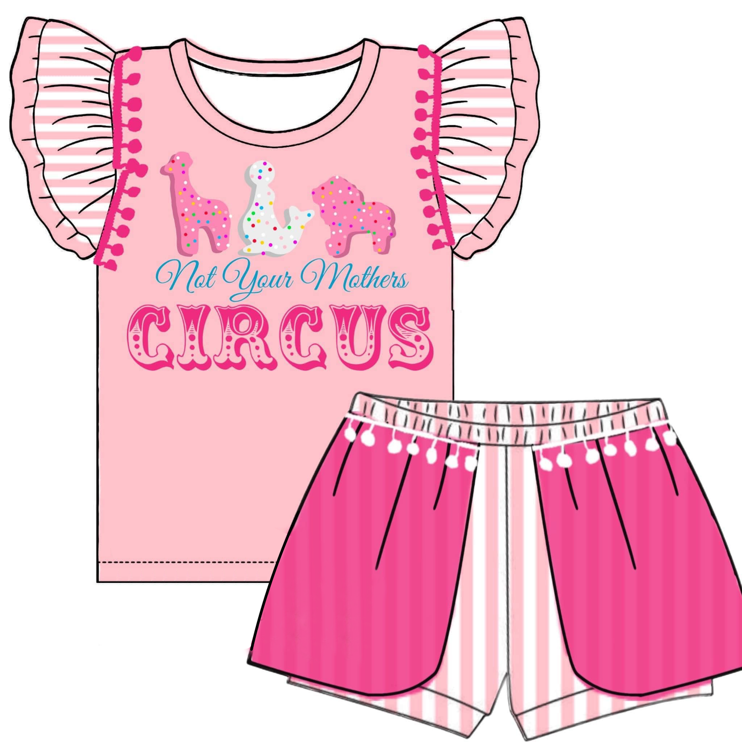 (Custom Design Preorder MOQ 5)  Not Your Monther Pink Print Girls Summer Clothes Set