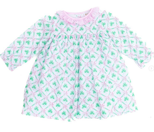 (Custom Design Preorder MOQ 5) Leaf Bow Print Girls St. Patrick's Day Knee Length Dress