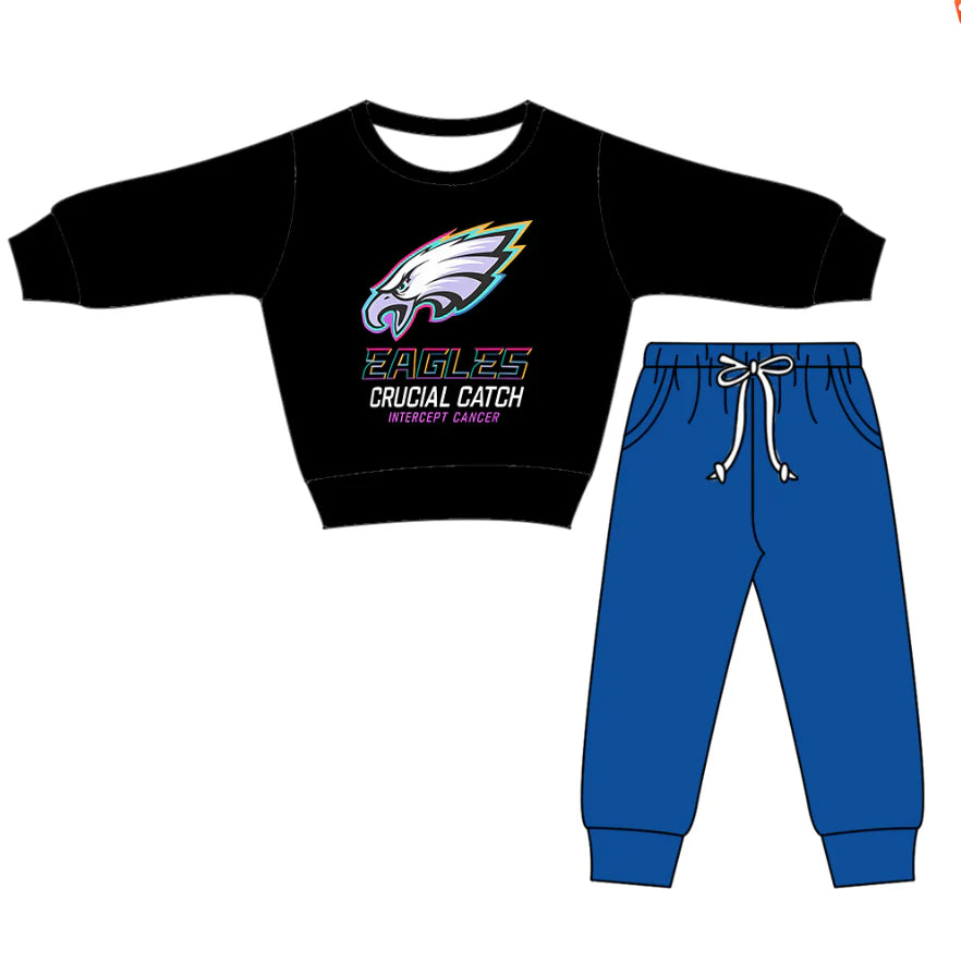 (Custom Design Preorder MOQ 5) Team's EAGLES Black Top Red Pants Boys Clothes Set