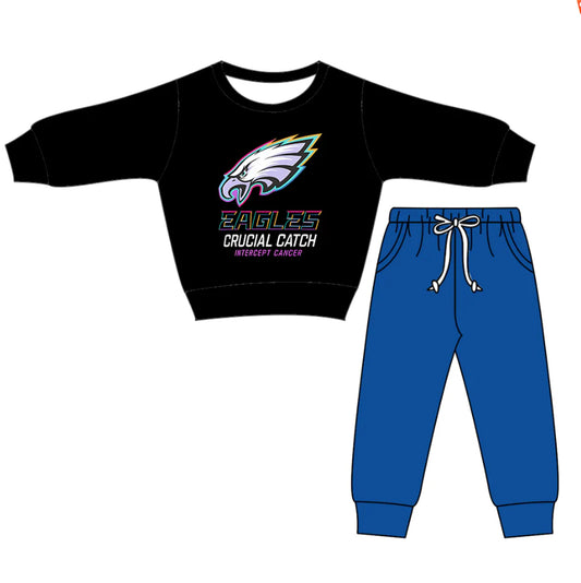 (Custom Design Preorder MOQ 5) Team's EAGLES Black Top Red Pants Boys Clothes Set