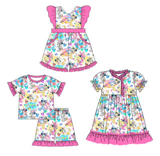 12.10(Custom Design Preorder MOQ 5 Each Design) Cartoon Mouse Eggs Print Girls Easter Matching Clothes Sisters Wear