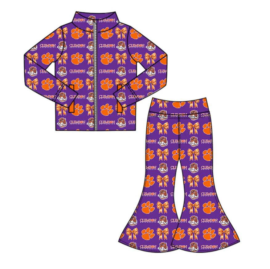 (Custom Design Preorder MOQ 5 Each Item)Team's Tinger Bows Print Girls Matching Clothes