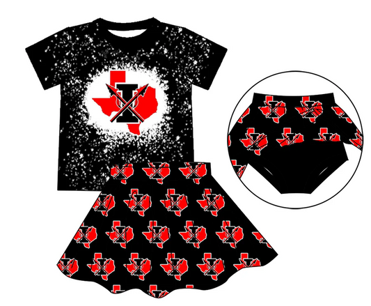 (Custom Design Preorder MOQ 5 ) Team's TX I Print Skirts Shorts Girls Summer Clothes Set