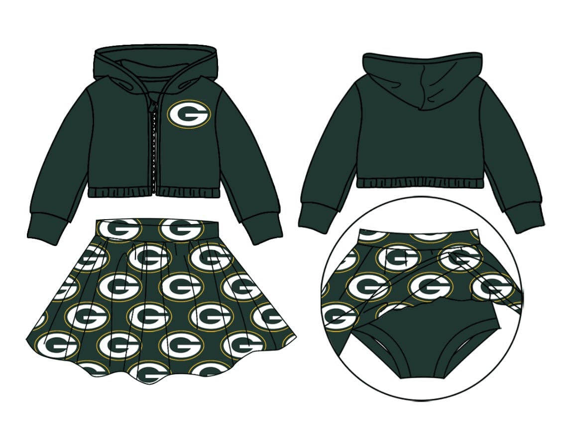 (Custom Design Preorder MOQ 3) Team's Green Bay Packers Print Skirts With Shorts Girls Clothes Sets