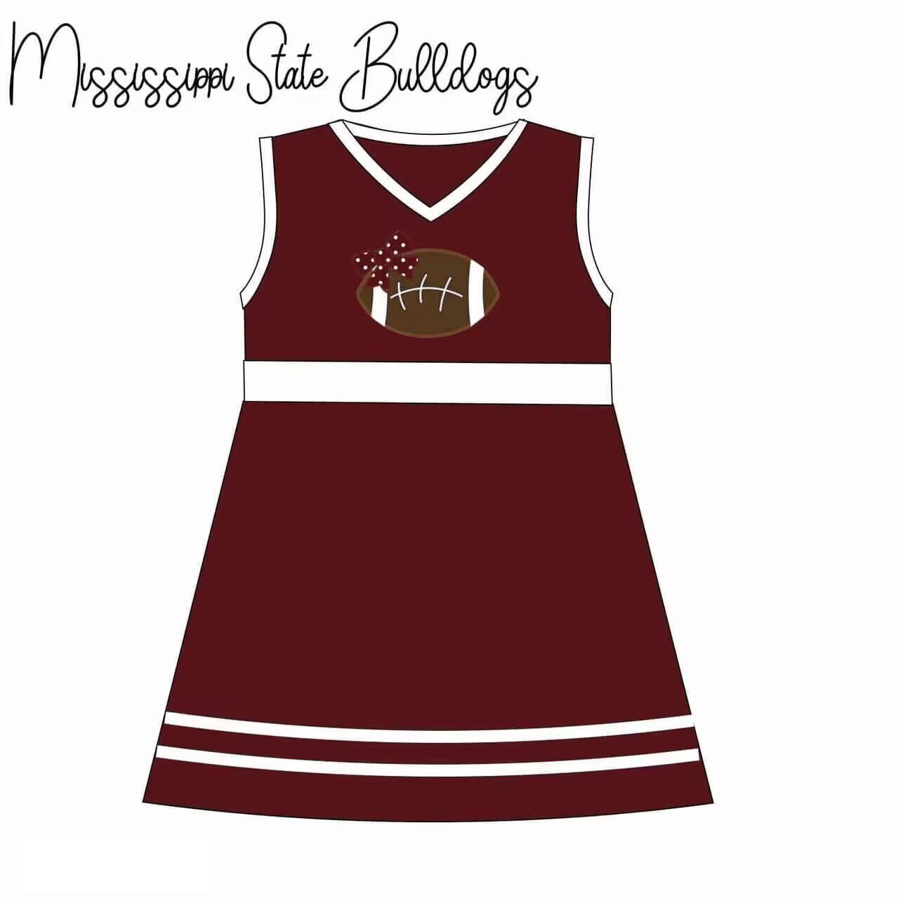 (Custom Design Preorder MOQ 5)  Wine White Football Print Girls Knee Length Dress