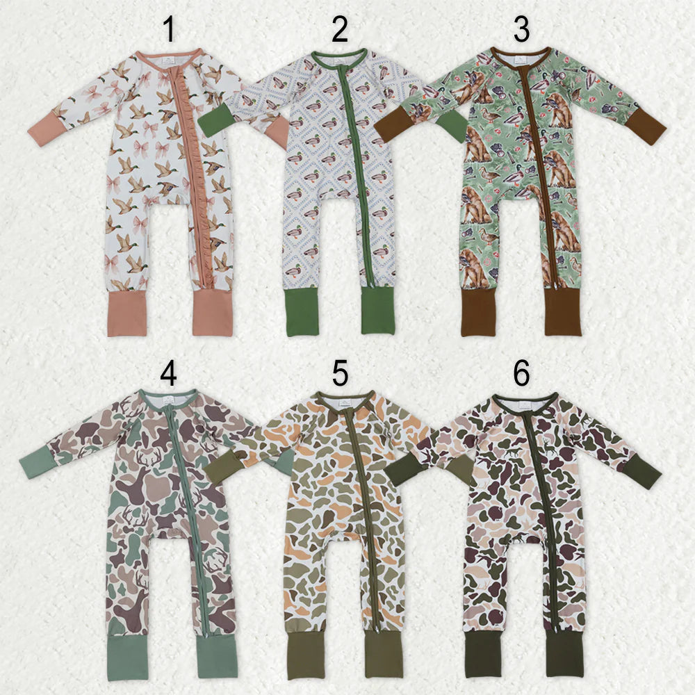Duck Camo Hunting Print Baby Fall Zipper Sleeper Romper Sibling Wear