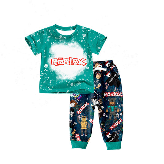 (Custom Design MOQ 5) Green Game Design Boys Clothes Set