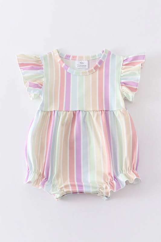 (Custom Design Preorder MOQ 5)  Colorful Stripes Print Baby Girls Summer Romper