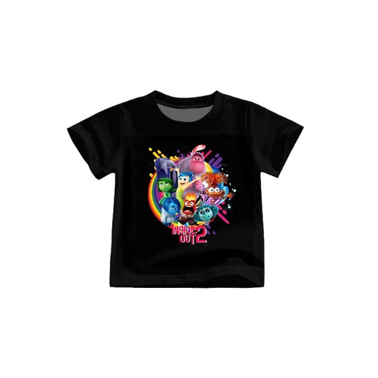 (Custom Design Preorder MOQ 5) Cartoon Figure Inside Out Rainbow Black Print Girls Summer Tee Shirts Top