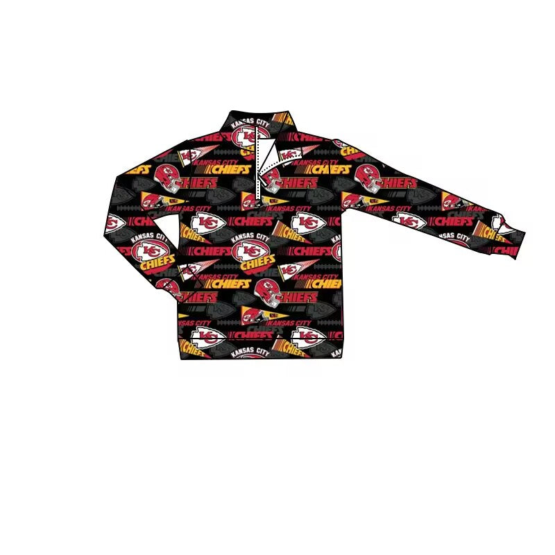 (Custom Design Preorder MOQ 5) Team's CHIEFS Print Boys Zipper Pullover Top