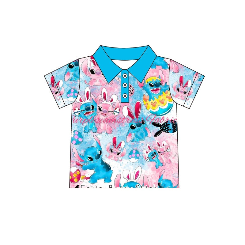 (Custom Design Preorder MOQ 5) Cartoon Animals Egg Boys Easter Polo Tee Shirts Top