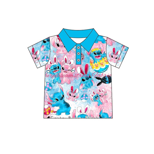 (Custom Design Preorder MOQ 5) Cartoon Animals Egg Boys Easter Polo Tee Shirts Top