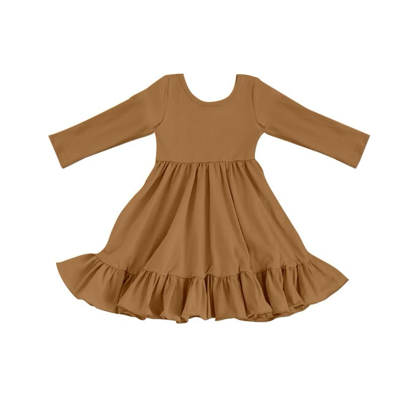 (Custom Design Preorder MOQ 5) Brown Color Girls Fall Knee Length Dress