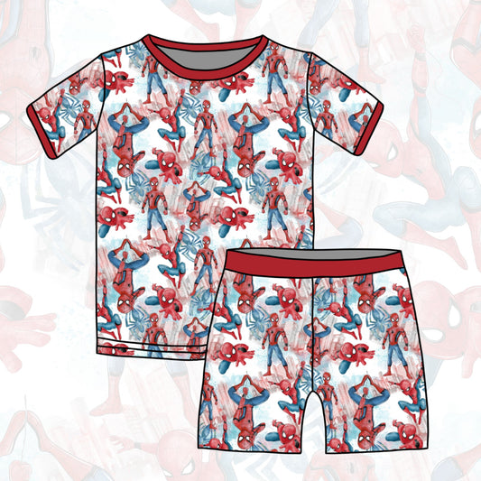 (Custom Design Preorder MOQ 5) Spider Hero Print Boys Summer Pajamas Clothes Set