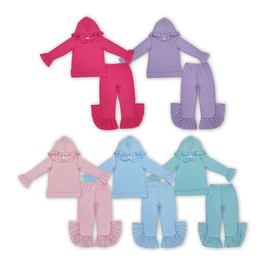 5 Colors Girls Fall Hoodie Ruffle Clothes Set Sisters Wear