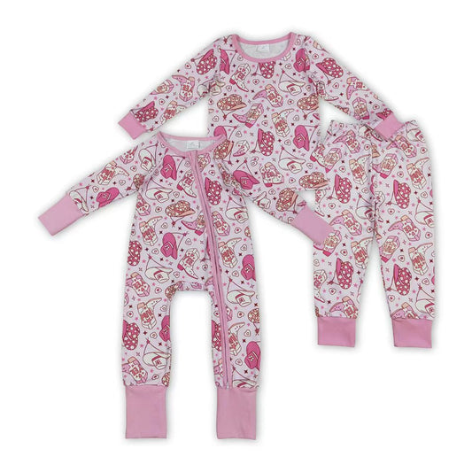 Hat Boots Hearts Pink Print Girls Valentine's Day Pajamas Clothes Sisters Western Matching Wear