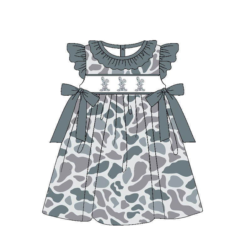 1.8(Custom Design Preorder MOQ 5 Each Design) Grey Camo Bunny Print Kids Easter Matching Clothes Sibling Wear