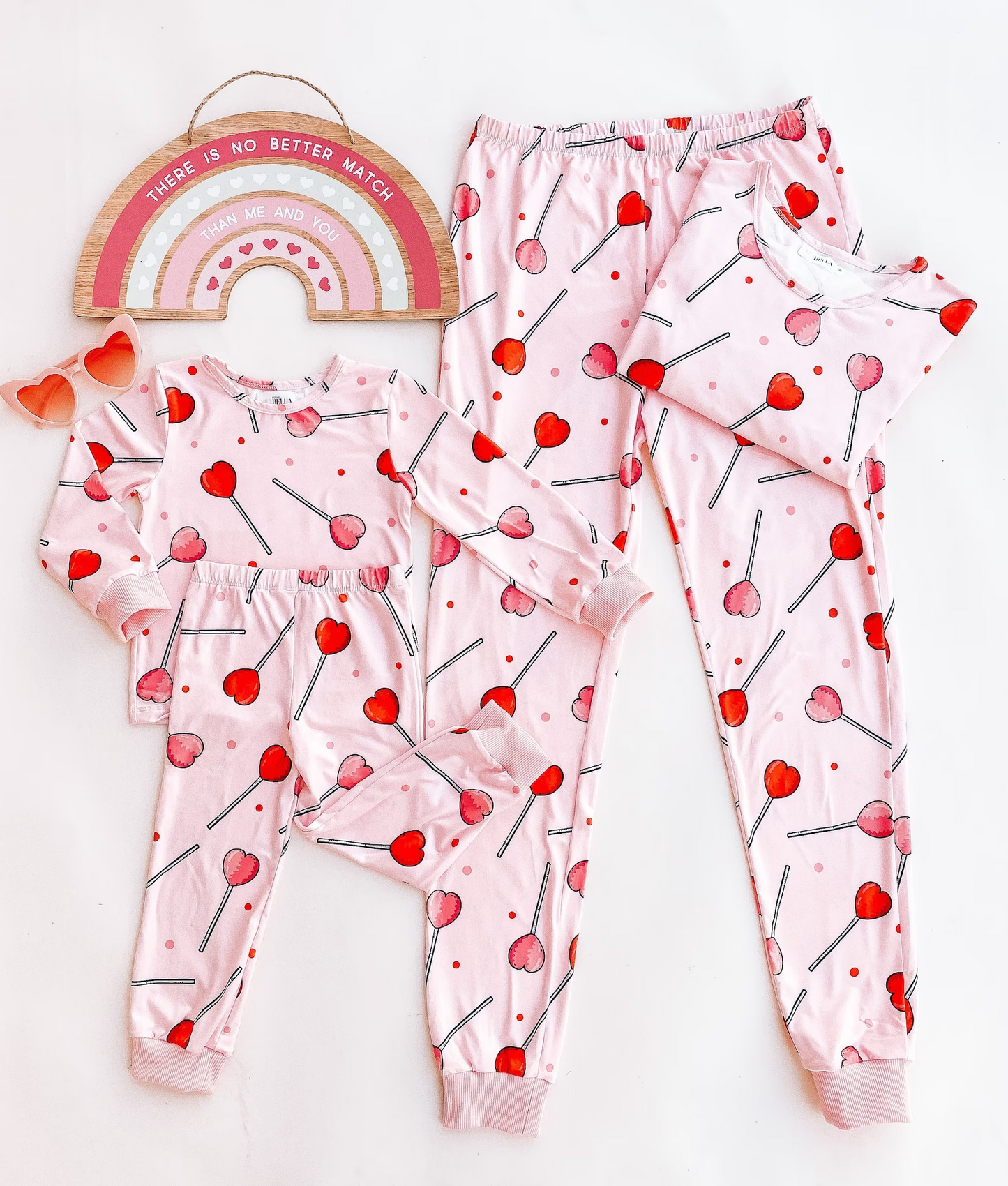 (Custom Design MOQ 5) Adult Heart Lollipop Print Woman Valentine's Pajamas Clothes Set