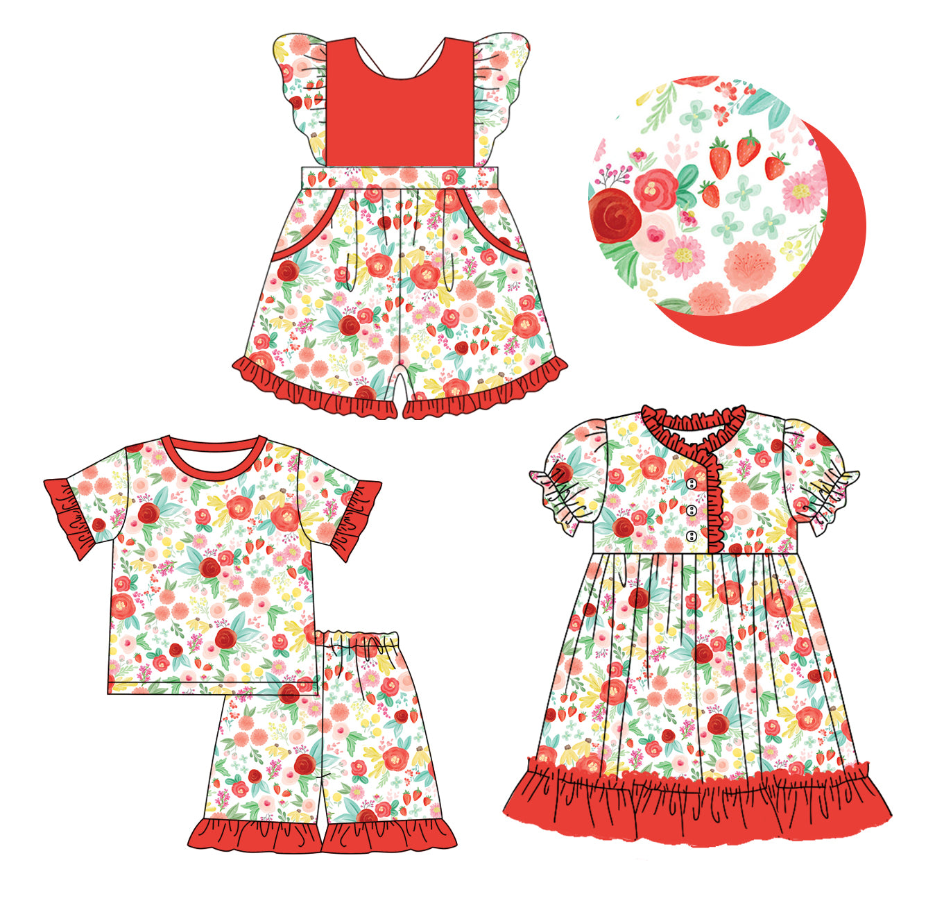 12.10(Custom Design Preorder MOQ 5 Each Design) Flowers Print Girls Summer Matching Clothes Sisters Wear