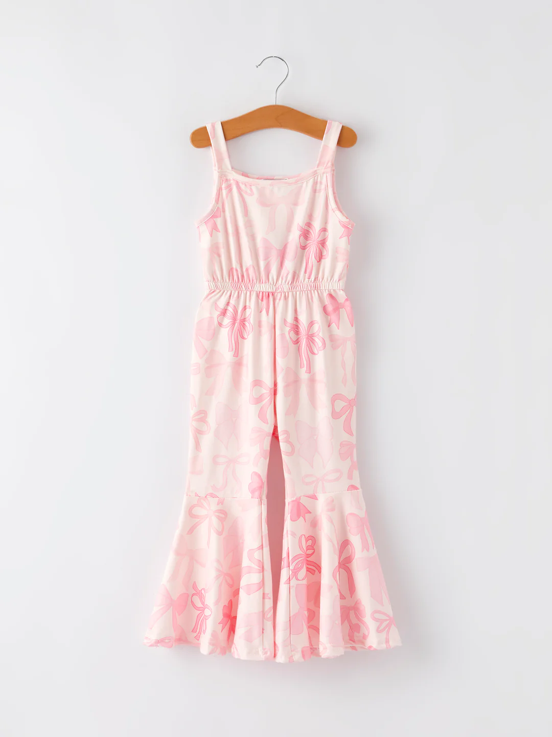(Custom Design Preorder MOQ 5) Pink Bows Print Girls Summer Jumpsuits