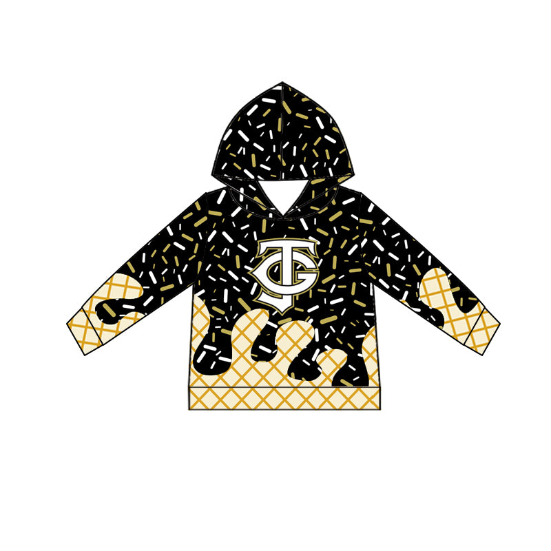 (Custom Design Preorder MOQ 5) Team's Black Sprinkles Print Kids Long Sleeve Hoodie Top