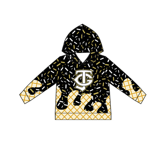 (Custom Design Preorder MOQ 5) Team's Black Sprinkles Print Kids Long Sleeve Hoodie Top