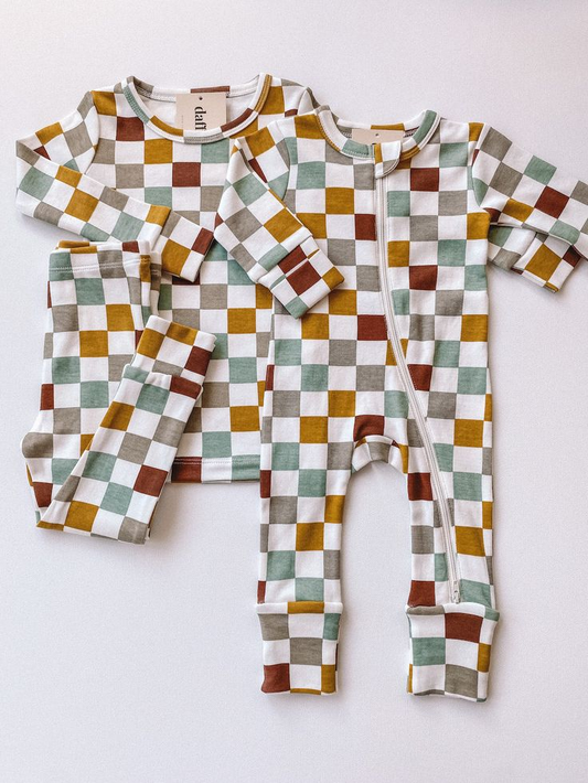 (Custom Design MOQ 5)  Plaid Print Kids Fall Pajamas Clothes Set