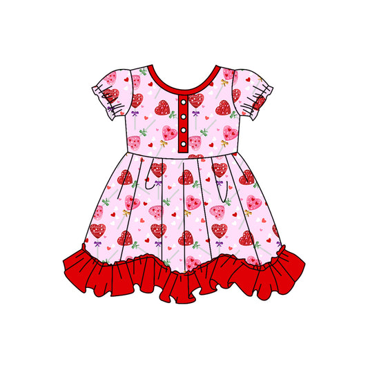 (Custom Design Preorder MOQ 5) Heart Lollipop Girls Valentine's Knee Length Dress