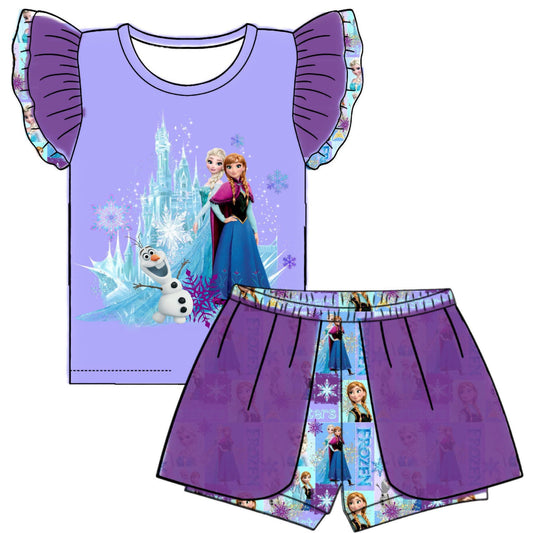 (Custom Design Preorder MOQ 5) Cartoon Princess Top Tulle Shorts Girls Summer Clothes Set