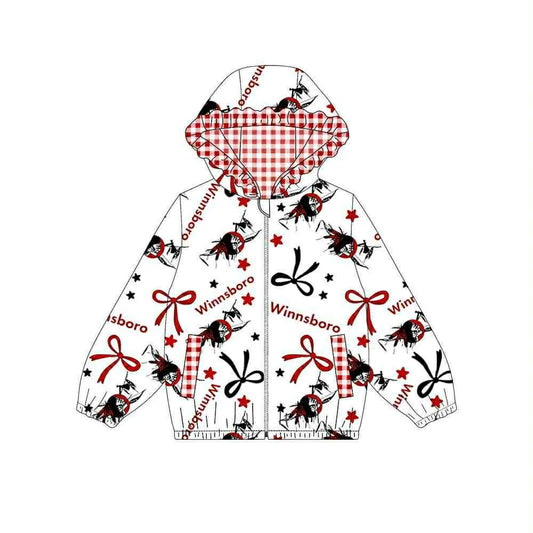 (Custom Design Preorder MOQ 5) Team's WINNSBORO Bows Print Pockets Girls Long Sleeve Zipper Jackets Top