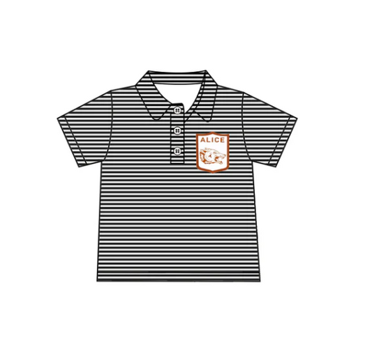 (Custom Design Preorder MOQ 5 ) Team's ALICE Black Stripes Print Boys Polo Tee Shirts Top