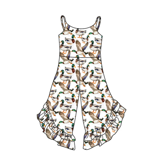 2.22(Custom Design Preorder MOQ 5) Duck Hunting Print Girls Summer Jumpsuits