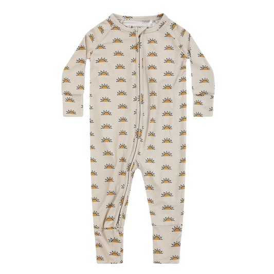 (Custom Design Preorder MOQ 5) Sunshine Print Baby Fall Sleeper Zipper Romper