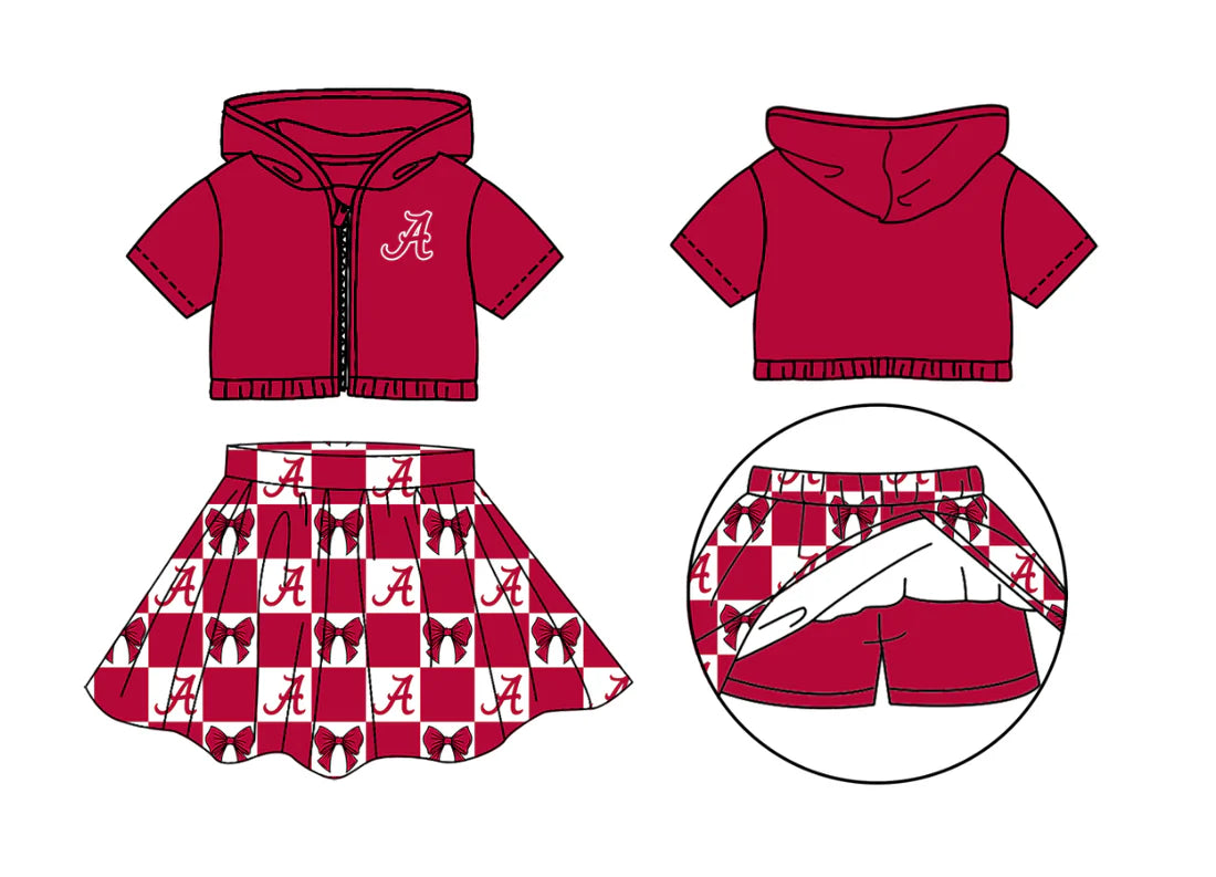 (Custom Design Preorder MOQ 5 Each Color) Team's Alabama Bows Plaid Print Girls Summer Clothes Sisters Matching Wear