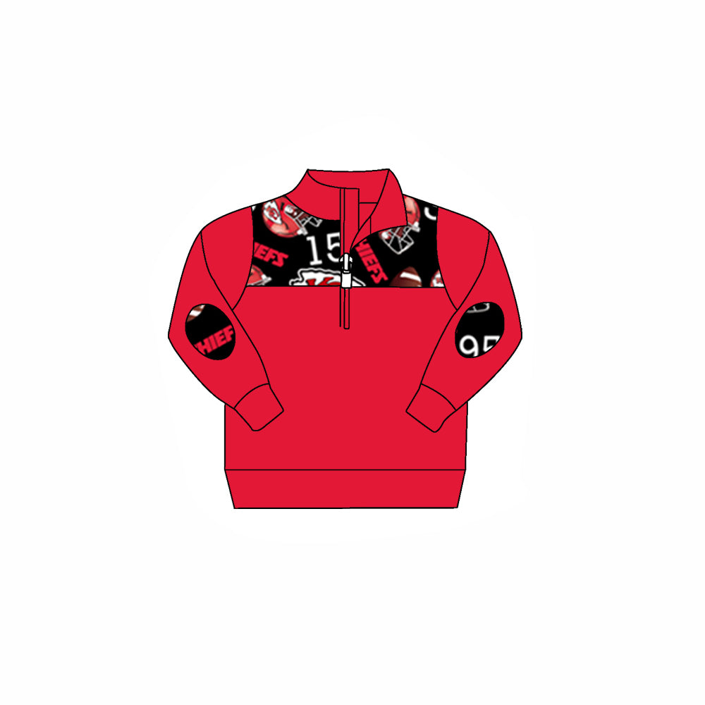 (Custom Design Preorder MOQ 5) Team's KC Red Black Print Boys Pullover Zipper Tee Shirts Top