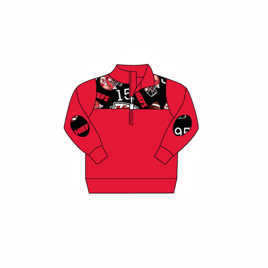 (Custom Design Preorder MOQ 5) Team's KC Red Black Print Boys Pullover Zipper Tee Shirts Top