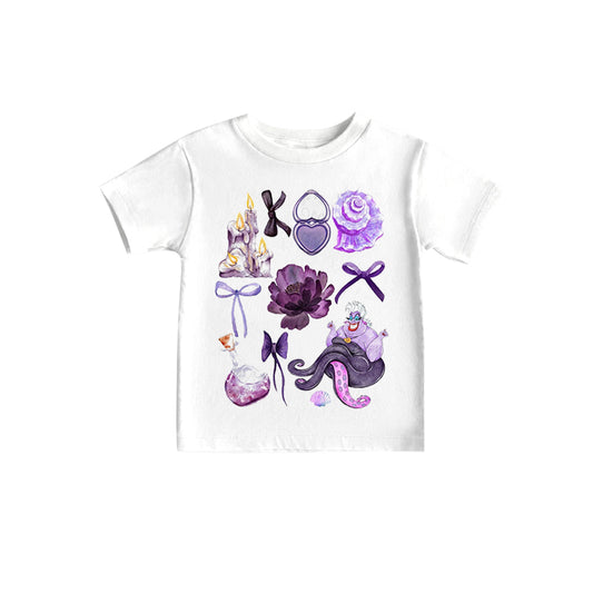 (Custom Design Preorder MOQ 5)NO.17  Purple Shell Bows Print Girls Summer Tee Shirts Top