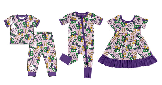 12.9(Custom Design Preorder MOQ 5 Each Design) Anchor Print Girls Mardi Gras Matching Clothes Sisters Wear