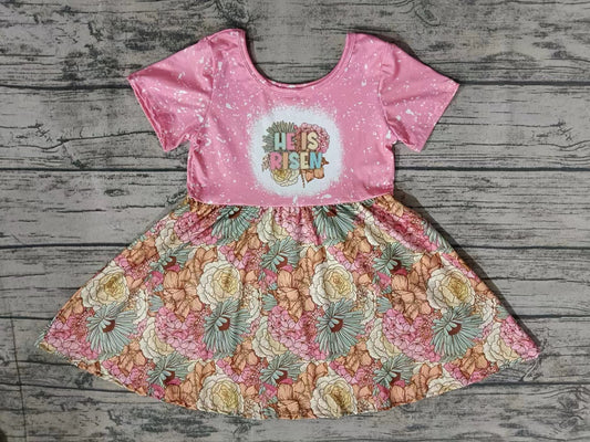 (Custom Design Preorder MOQ 5) He IS Risen Flowers Print Girls Knee Length Summer Dress