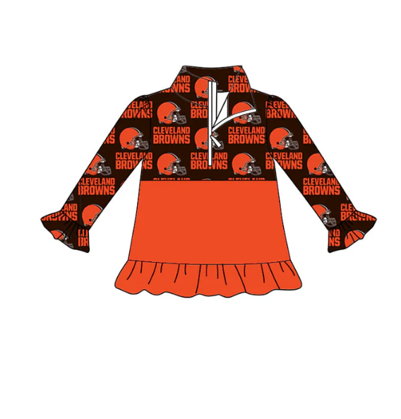 (Custom Design Preorder MOQ 5) Team's BROWNS Orange Print Girls Zipper Tee Shirts Top