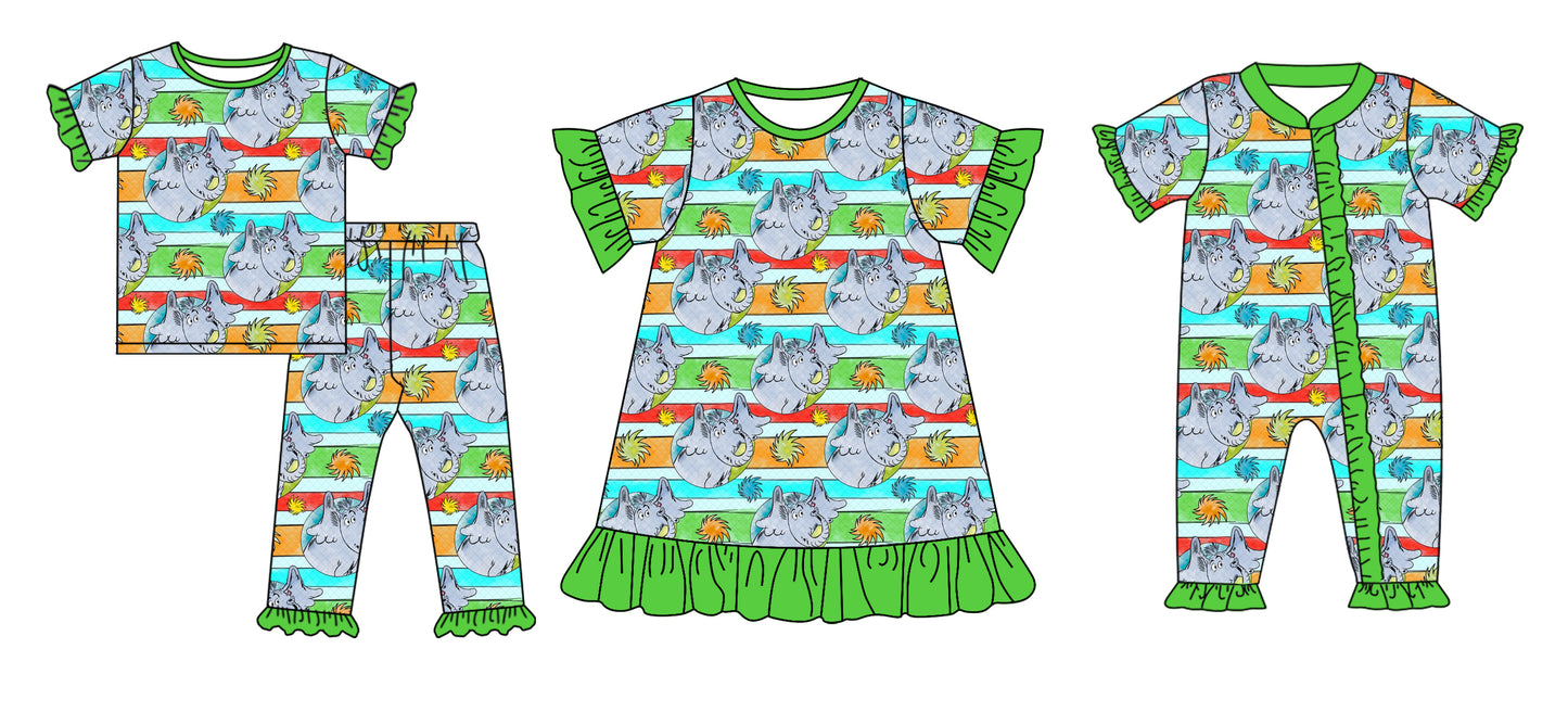 11.29(Custom Design Preorder MOQ 5 Each Design) Dr.Reading Green Print Girls Matching Clothes Sisters Wear