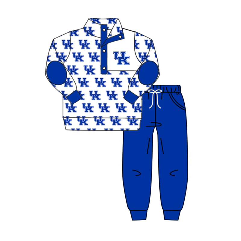 (Custom Design Preorder MOQ 5) Team's UK Pullover Top Blue Pants Boys Fall Clothes Set