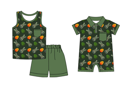 12.14(Custom Design Preorder MOQ 5 Each Design) Camo Bunny Egg Print Boys Easter Matching Clothes Brothers Wear