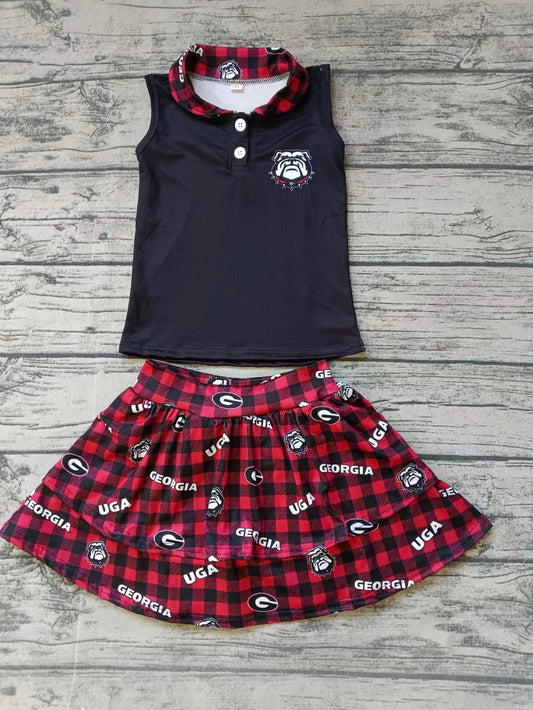 (Custom Design Preorder MOQ 5) Team's Dog GEORGIA Print Shorts Skirts Girls Summer Clothes Set