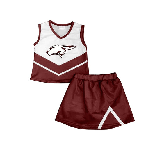 (Custom Design Preorder MOQ 5 ) Team's Ralls ISD Print Wine Skirts Girls Summer Clothes Set