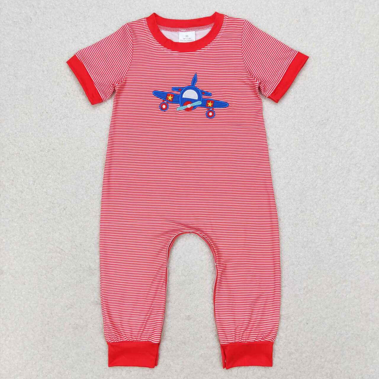Plane Embroidery Red Stripes Print Brothers Summer Matching Clothes