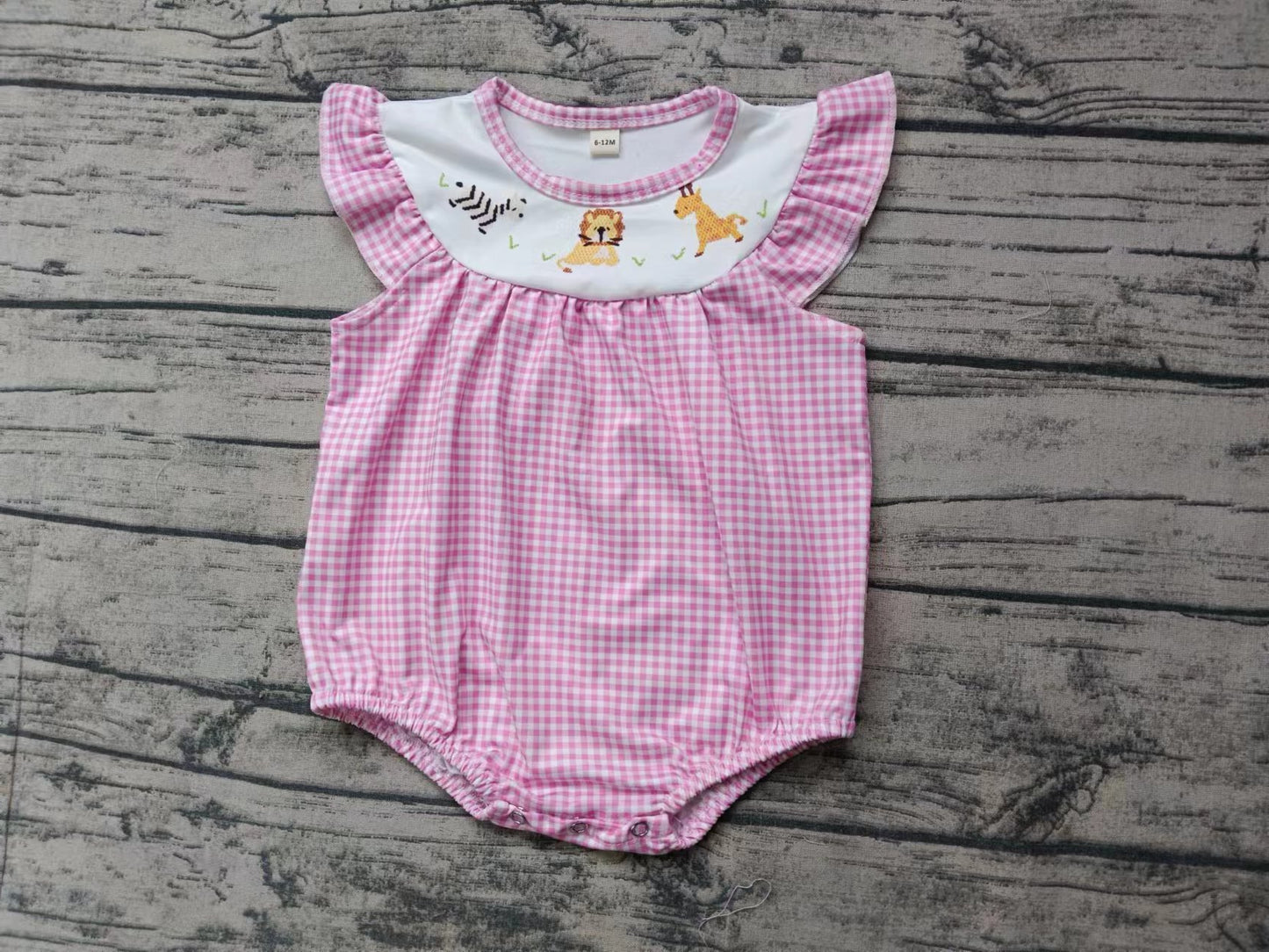 (Custom Design Preorder MOQ 5)  Animals Pink Plaid Print Baby Girls Summer Romper