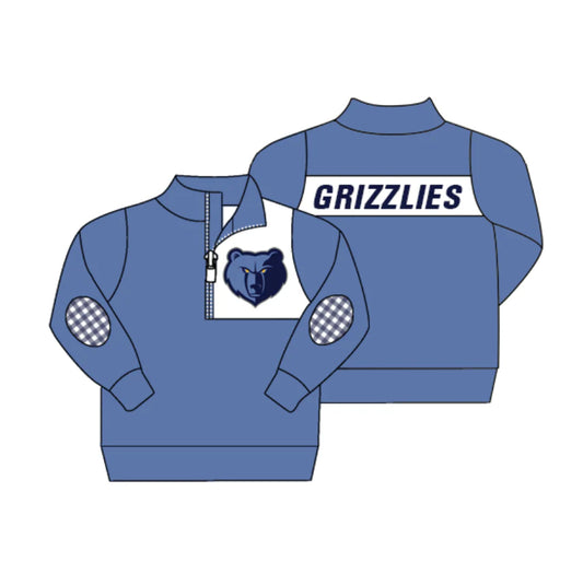 (Custom Design Preorder MOQ 5 Each Design) Team's Grizzlies Print Pullover Zipper Top Daddy and Me Matching Clothes