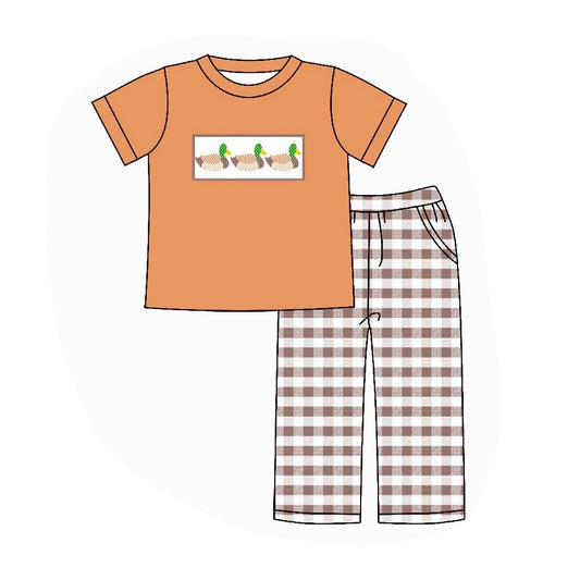 (Custom Design MOQ 5) Duck Plaid Print Boys Clothes Set