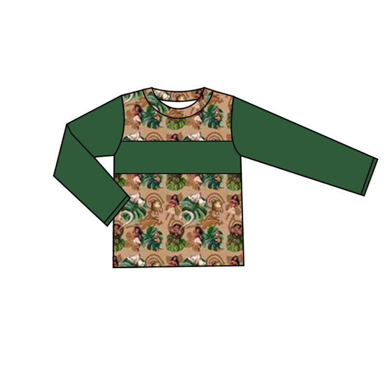 (Custom Design Preorder MOQ 5) Cartoon Princess Green Print Boys Fall Tee Shirts Top